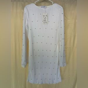 Waverly White Pearl-Studded Long Sleeve Dress